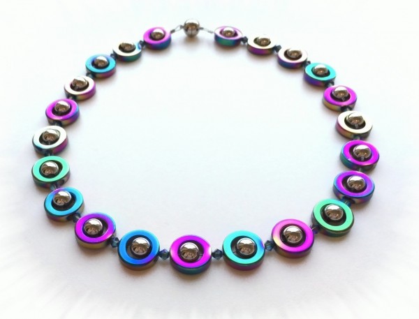 Necklace hematite rainbow – stainless steel – crystal - 45 cm- shorter on request