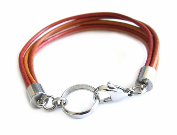 Leather bracelet with stainless steel clasp - in different lengths - red-nature