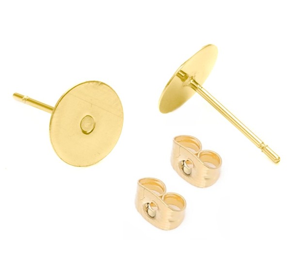 Ohrstecker mit Platte 6mm - Edelstahl gold farbig - 1 Paar