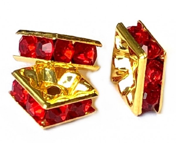 Rhinestone square 8x8 mm – gold colored – crystal: Light siam – 1 pcs.