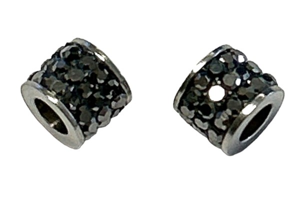Tube 5x6mm - stainless steel - studded with crystals - 1 piece Color: black diamond