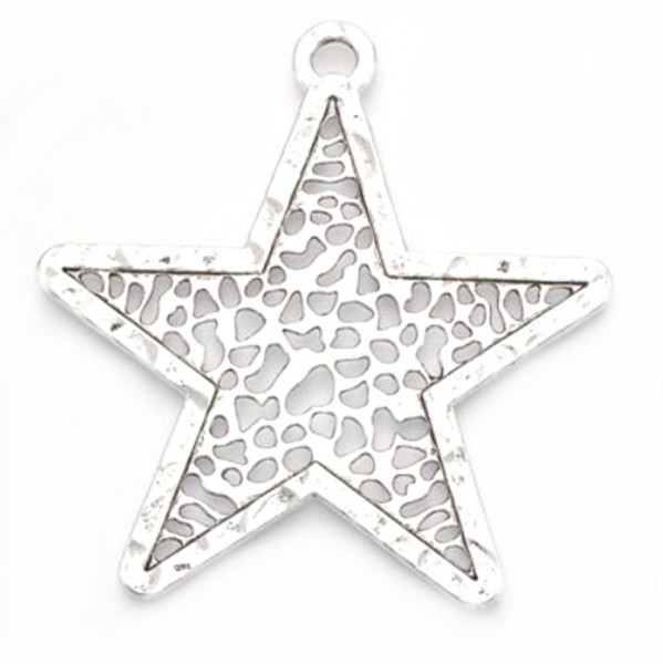 Pendant large star – 7 cm – color: Old silver