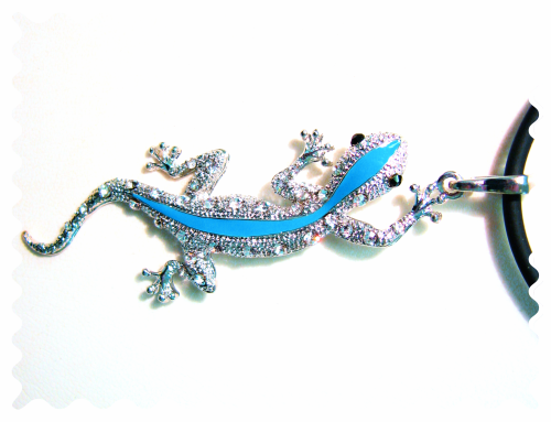 Gecko -Big turquoise Gecko pendant with 35 crystal stones, approx.10 cm tall