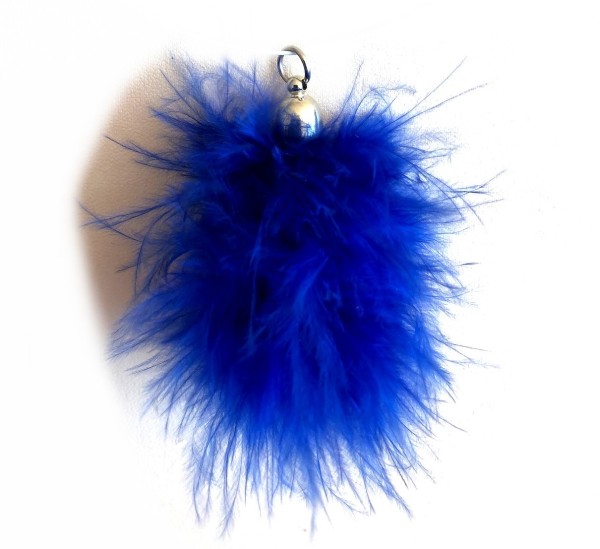 Feather tassel - 60mm - blue - pendant with eyelet