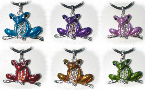 Frosch - Anhänger mit Kristall-Steinen - 6 Stück in verschiedenen Farben