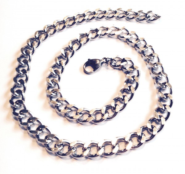 Stainless steel chain – flat armor chain 8 mm with lobster claw clasp closure – length: 50 cm