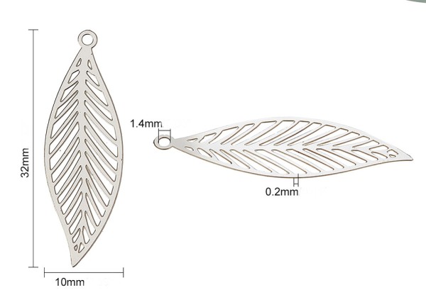 Feather - Stainless Steel Pendant - 3.2 cm - 1 piece