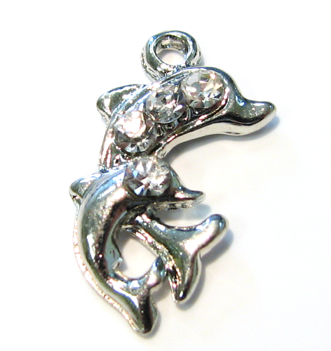Dolphin double – 23 mm – crystal pendant silver coloured