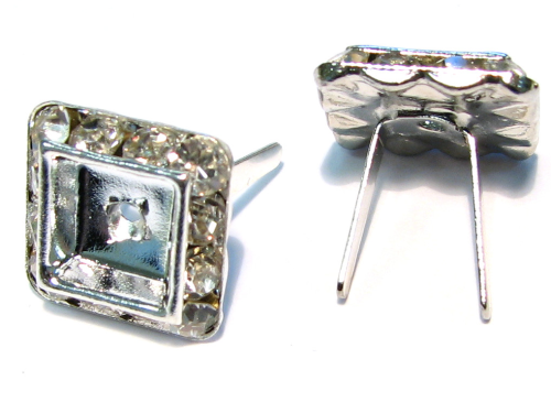 Jewelry clamp – Jewelry clip rhinestone quadrangle 14x14 mm – Color: Silver