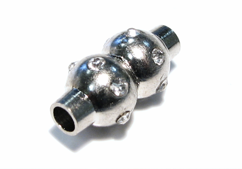 Kugel Magnetverschluss - mit Kristall Steinen - für 3mm Bänder - platin farbig