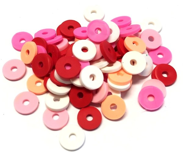 Katsuki beads - Heishi beads 10mm - red mix - 10cm