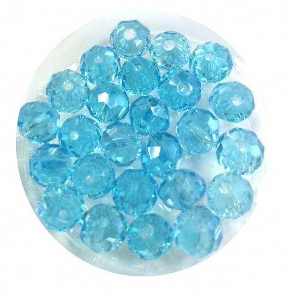 Glass cut beads Rondelle 6x4 mm – aquamarine – 25 pieces – in best quality!