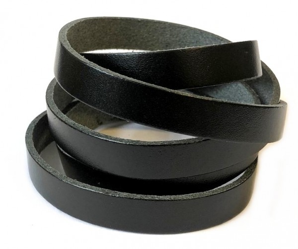 Leather strap flat 10 mm – black – 1 meter –