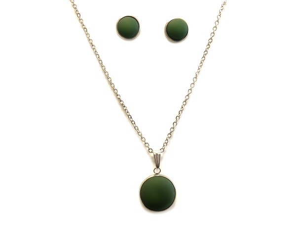 Stainless steel jewelry set - necklace 45cm + earrings - Polaris green matte