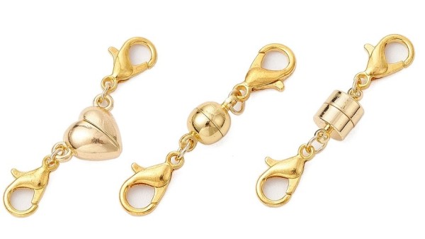 Set of 3 magnetic clasps - magnetic extension - stainless steel 304 gold color