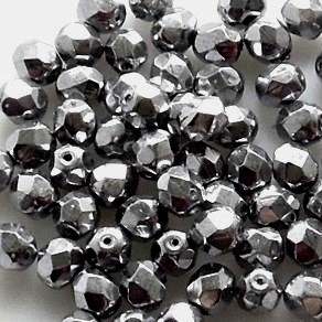 Glass cut beads 4 mm – crystal platinum steamed – 100 pieces – in best quality!