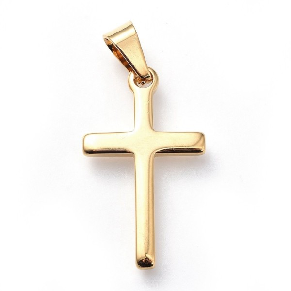 Kreuz - Anhänger aus Edelstahl gold farbig - 3,3x1,9cm - 1 Stück
