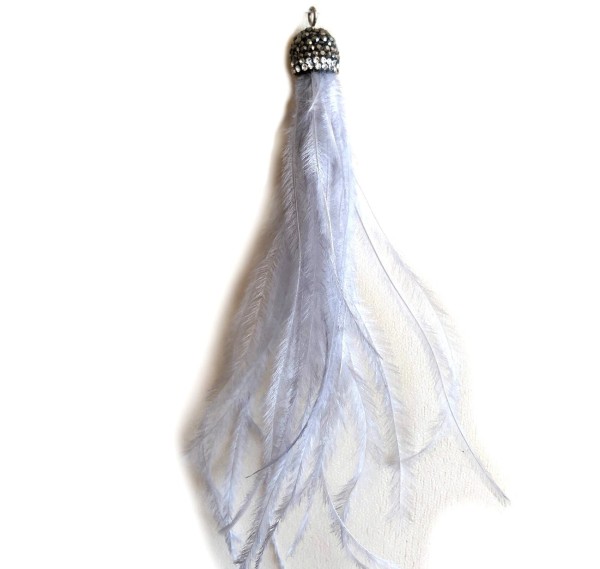 Feather tassel - light grey - pendant with crystal stones- approx. 12cm