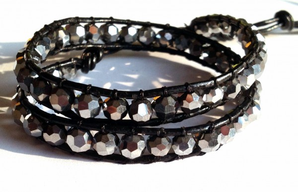 Wickelarmband 2-fach, auch als Choker tragbar -Größenverstellbar- silber bedampft