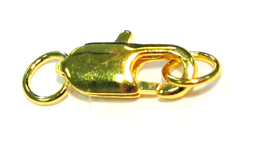 lobster claw clasp flat – 12 mm – with 2 eyelets – color: Gold