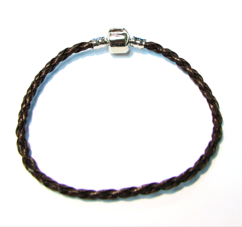 Bracelet 20 cm for fantasy beads similar modules, faux leather braided brown