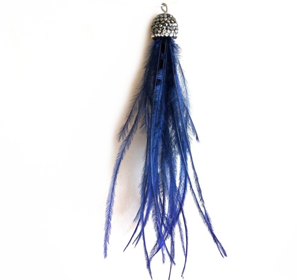 Feather tassel - dark blue - pendant with crystal stones- approx. 12cm