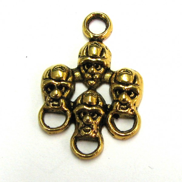 Charmsträger - Charmsverbinder Totenkopf mehrfach - antique gold farbig