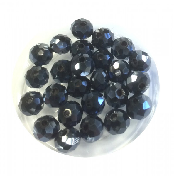 Glass cut beads Rondelle 6x4 mm – metallic blue – 25 pieces – in best quality!