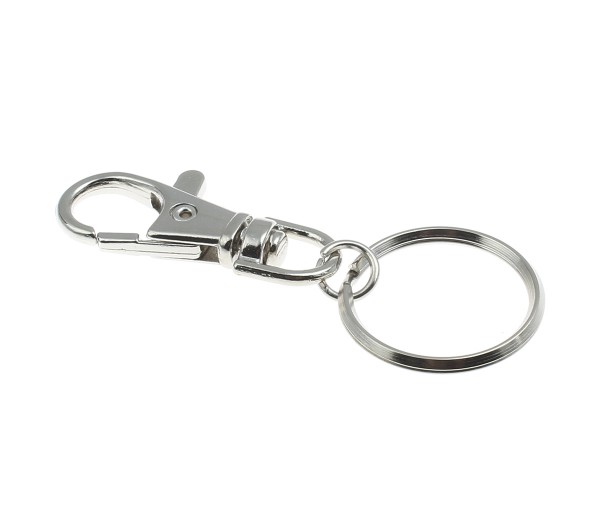 Karabiner mit Schlüsselring - Schlüssel- oder Taschenanhänger - Farbe: platin